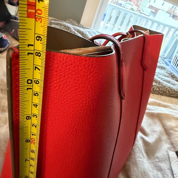 Tory Burch Red Leather Tote with Tan Accents - Picture 10 of 12